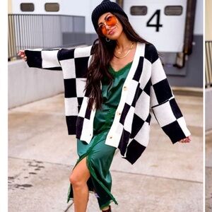 Dressed in LALA Black and White Checkered Cardigan